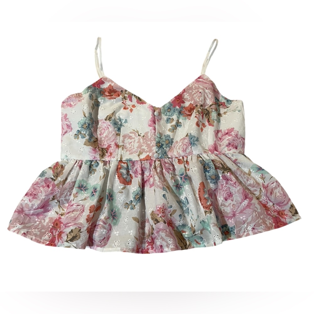 Altar'd State Floral Tank Top - Pink and Blue